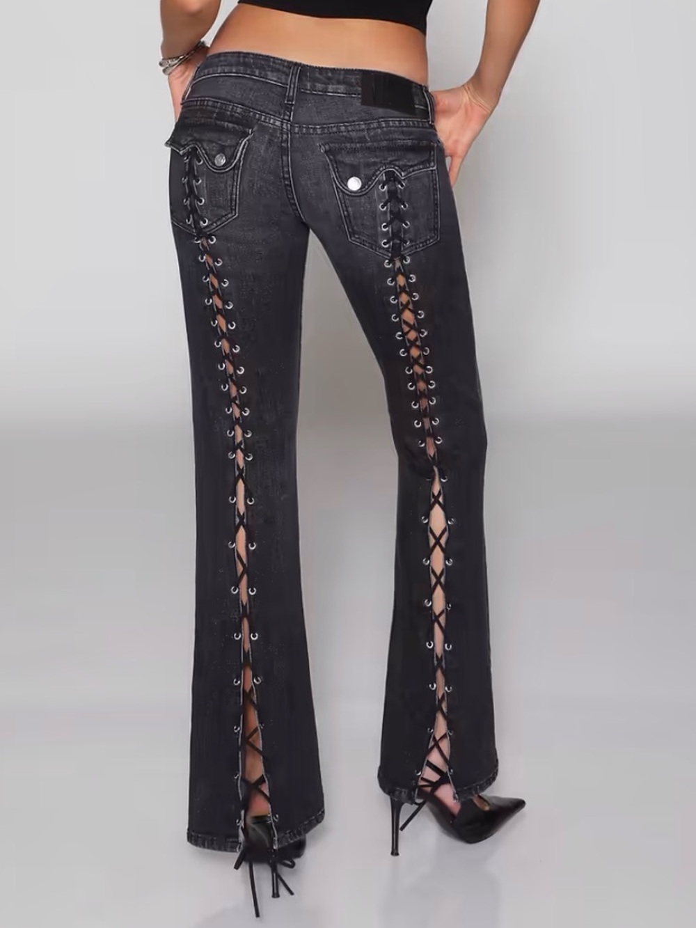 Revice Denim - ICON GIBSON Night Fall Black Lace-Up Flared Jeans